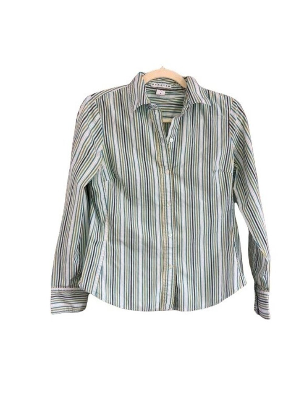 Gap Womens Medium Stretch Striped Button-Up Shirt Blue Green
